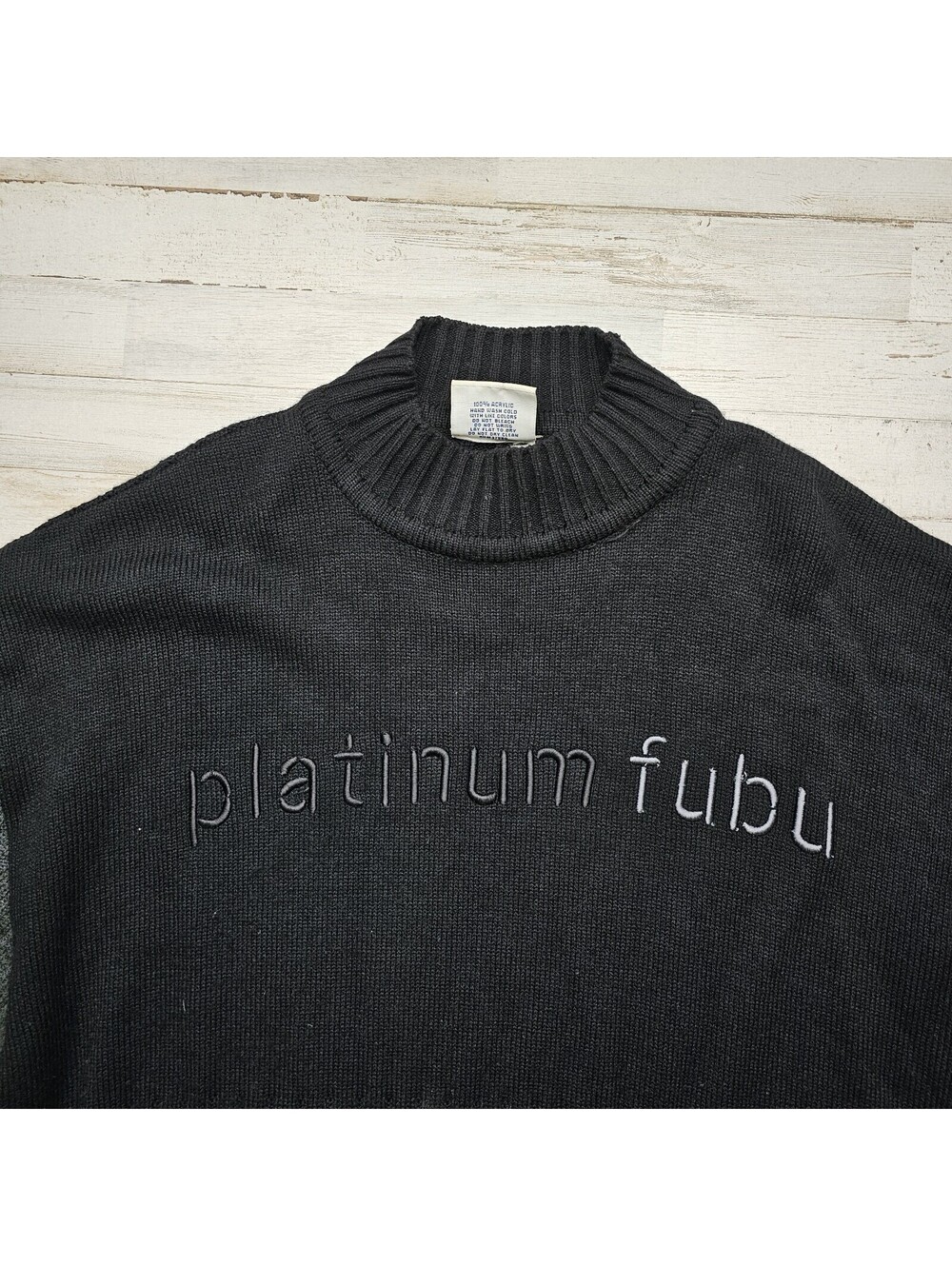 VINTAGE Platinum Fubu Sweater Mens LG Black/Gray Hip Hop Y2K Embroidered